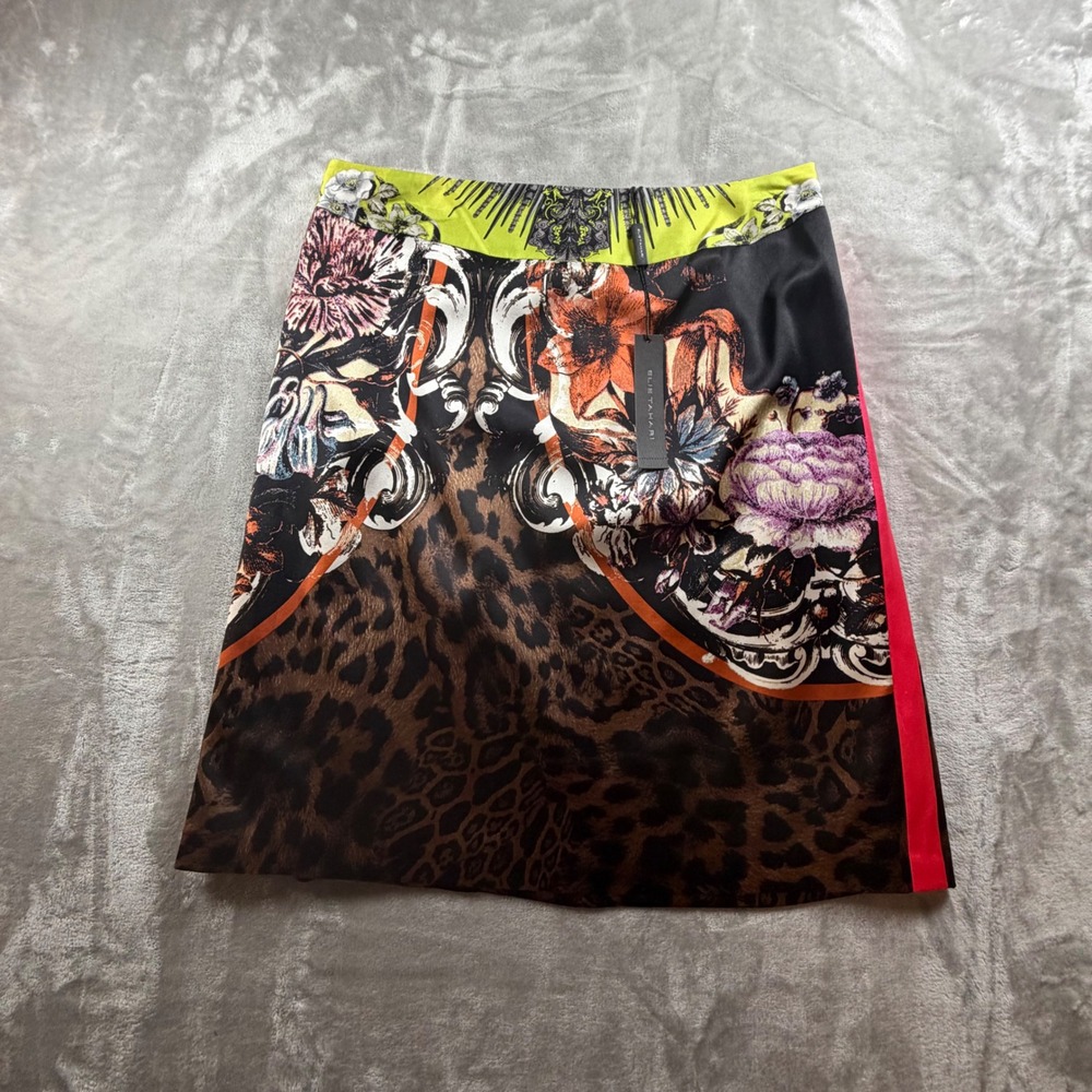 Elie Tahari Roni Skirt Womens 10 NWT $348 Floral Leopard Baroque Statement Print